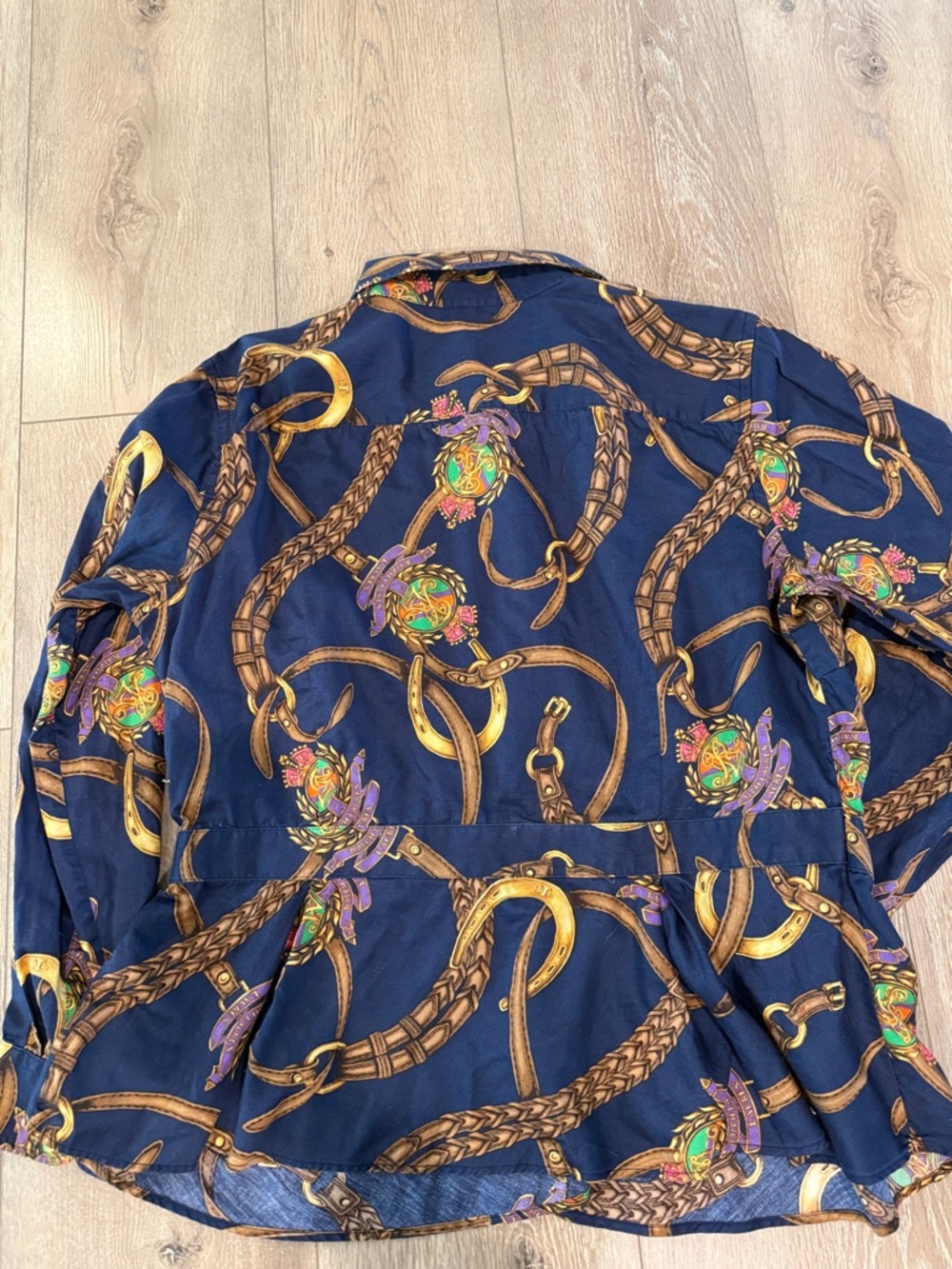Lauren Ralph Lauren Navy with Gold Chain Print Shirt - Picture 6 of 6